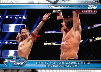 #86 AJ Styles & Shinsuke Nakamura Defeat Kevin Owens & Sami Zayn - 2019 Topps WWE Road to Wrestlemania Wrestling