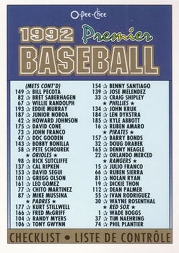 #8 Checklist 100-198 - 1992 O-Pee-Chee Premier Baseball