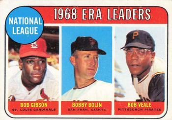 #8 National League 1968 ERA Leaders Bob Gibson / Bobby Bolin / Bob Veale - St. Louis Cardinals / San Francisco Giants / Pittsburgh Pirates - 1969 Topps Baseball