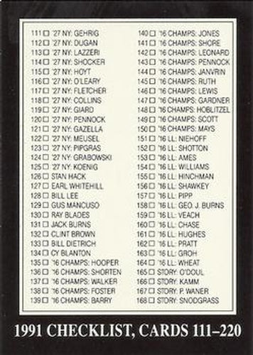 #329 Checklist 111-220 - 1991 Conlon Collection TSN Baseball