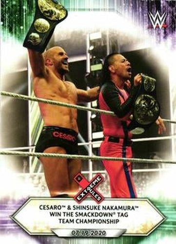 #90 Cesaro & Shinsuke Nakamura Win the SmackDown Tag Team Championship - 2021 Topps WWE Wrestling