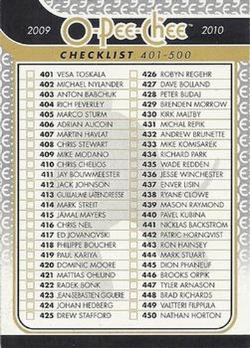 #500 Checklist - 2009-10 O-Pee-Chee Hockey
