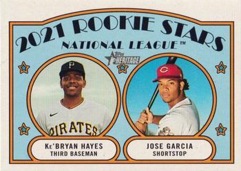 #97 National League 2021 Rookie Stars Ke'Bryan Hayes / Jose Garcia - Pittsburgh Pirates / Cincinnati Reds - 2021 Topps Heritage Baseball