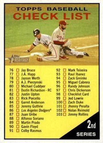 #98 Checklist: 76-151 - Philadelphia Phillies - 2010 Topps Heritage Baseball