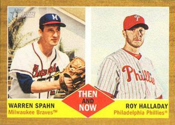 #TN-9 Warren Spahn / Roy Halladay - Milwaukee Braves / Philadelphia Phillies - 2011 Topps Heritage - Then and Now Baseball