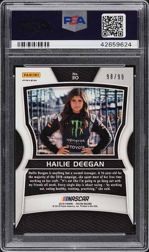 2018 PANINI PRIZM RACING BLUE PRIZMS HAILIE DEEGAN ROOKIE RC /99 #30 PSA 10 GEM POP 1