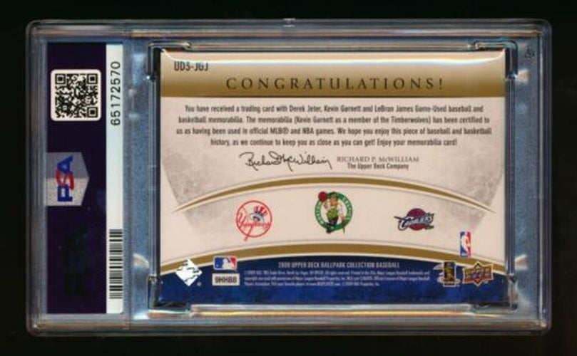 2009 Upper Deck LeBron James Derek Jeter Kevin Garnett Game Used /15 PSA 9