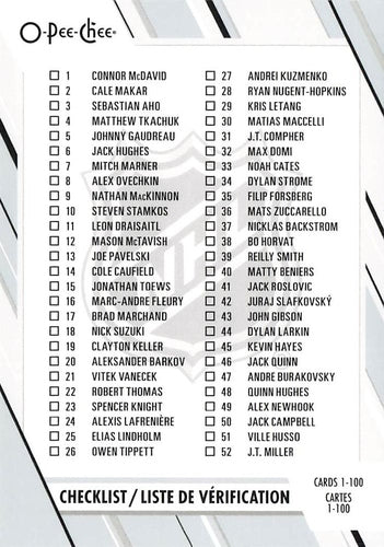 #100 Checklist - 2023-24 O-Pee-Chee Hockey