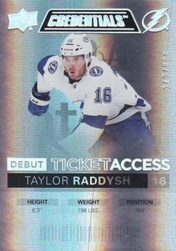 #100 Taylor Raddysh - Tampa Bay Lightning - 2021-22 Upper Deck Credentials Hockey