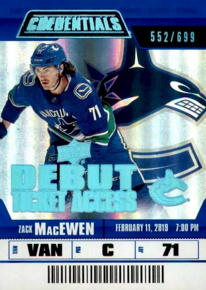 #102 Zack MacEwen - Vancouver Canucks - 2019-20 Upper Deck Credentials Hockey