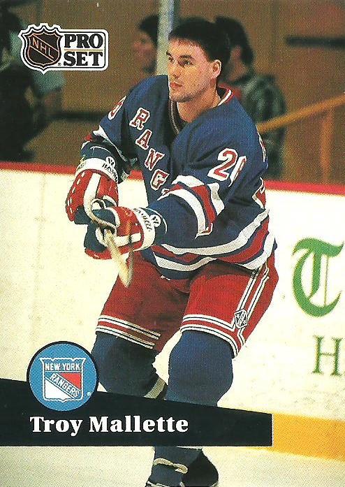 #157 - Troy Mallette - New York Rangers - 1991-92 Pro Set French Hockey