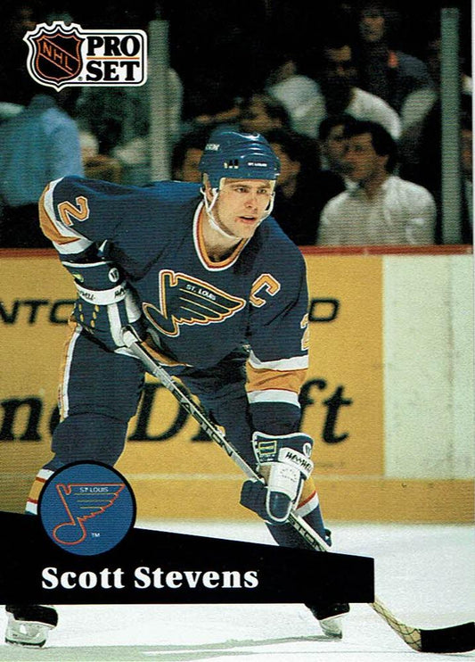 #216 - Scott Stevens - St. Louis Blues - 1991-92 Pro Set French Hockey