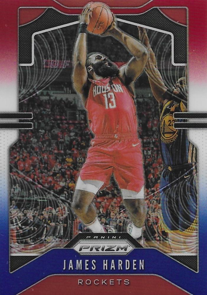#107 James Harden - Houston Rockets - 2019-20 Panini Prizm - Prizms Red White and Blue Basketball