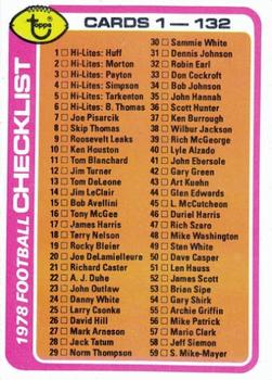 #107 Checklist: 1-132 - 1978 Topps Football
