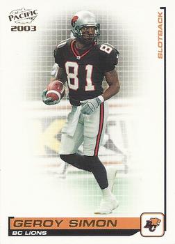 #10 Geroy Simon - British Columbia Lions - 2003 Pacific CFL Football