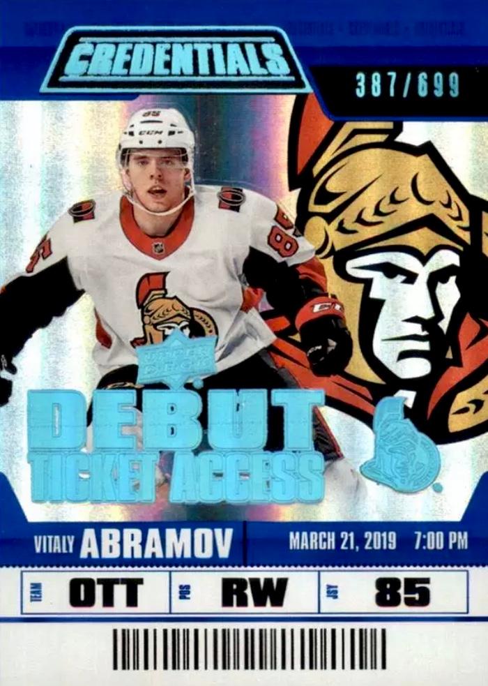 #112 Vitaly Abramov - Ottawa Senators - 2019-20 Upper Deck Credentials Hockey