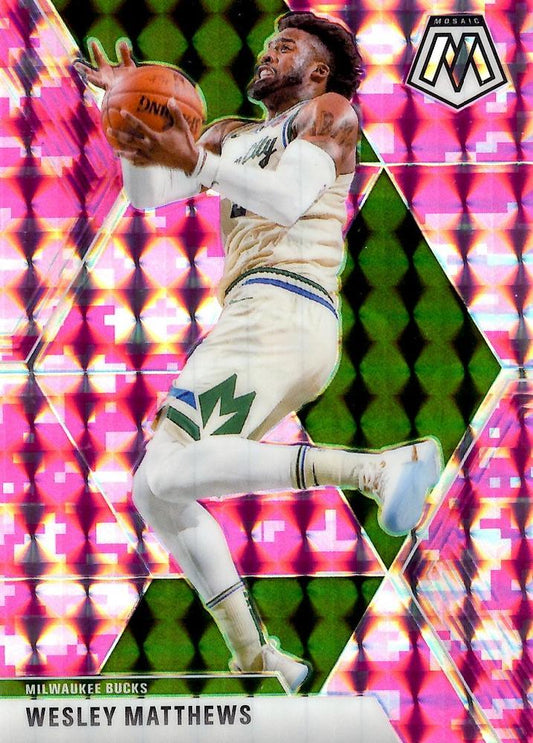 #115 Wesley Matthews - Milwaukee Bucks - 2019-20 Panini Mosaic - Camo Pink Basketball