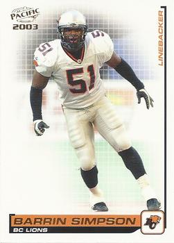 #11 Barrin Simpson - British Columbia Lions - 2003 Pacific CFL Football