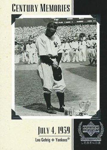 #124 Lou Gehrig - New York Yankees - 1999 Upper Deck Century Legends Baseball