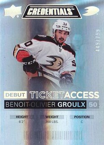 #127 Benoit-Olivier Groulx - Anaheim Ducks - 2021-22 Upper Deck Credentials Hockey