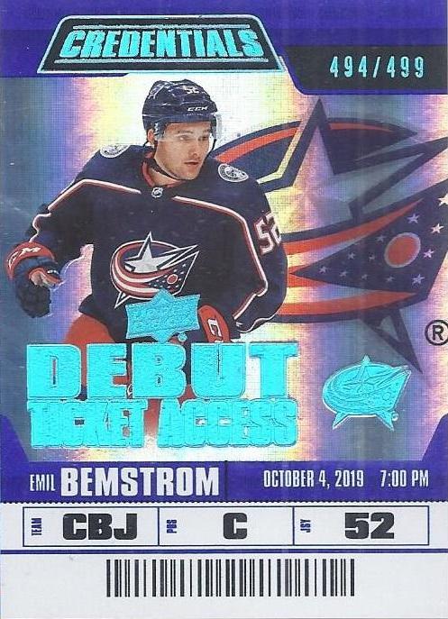 #129 Emil Bemstrom - Columbus Blue Jackets - 2019-20 Upper Deck Credentials Hockey