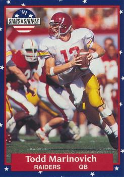 #129 Todd Marinovich - Los Angeles Raiders - 1991 Fleer Stars 'n Stripes Football
