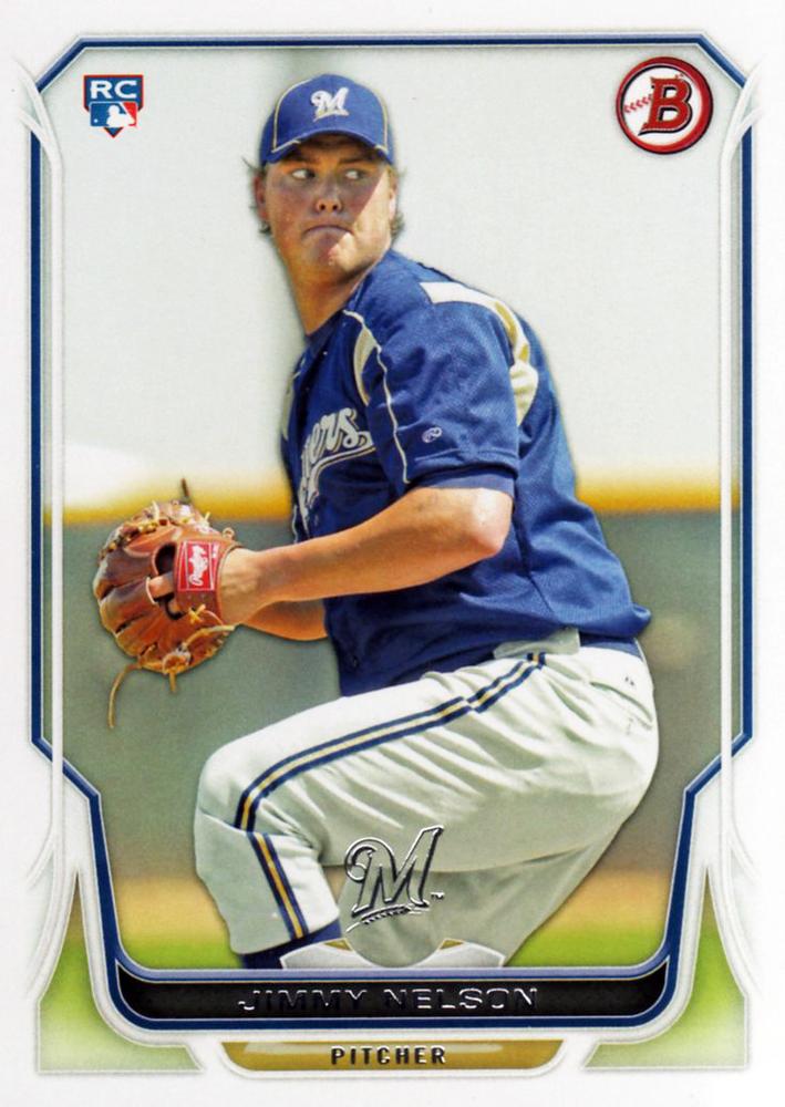 #129 Jimmy Nelson - Milwaukee Brewers - 2014 Bowman Baseball