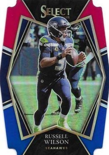 #130 Russell Wilson - Seattle Seahawks - 2021 Panini Select - Red and Blue Prizm Die Cut Football
