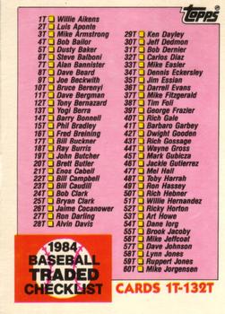#132T Checklist: 1T-132T - 1984 Topps Traded Baseball