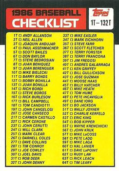 #132T Checklist: 1T-132T - 1986 Topps Traded Baseball