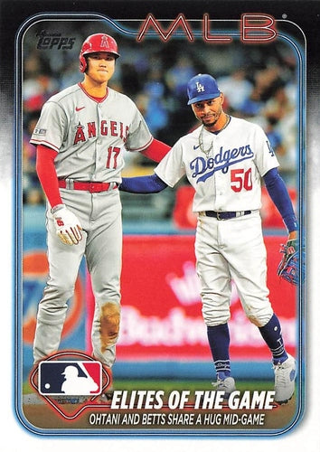 #138 Elites of the Game: Ohtani and Betts Share a Hug Mid-Game - Los Angeles Dodgers / Los Angeles Angels - 2024 Topps Baseball