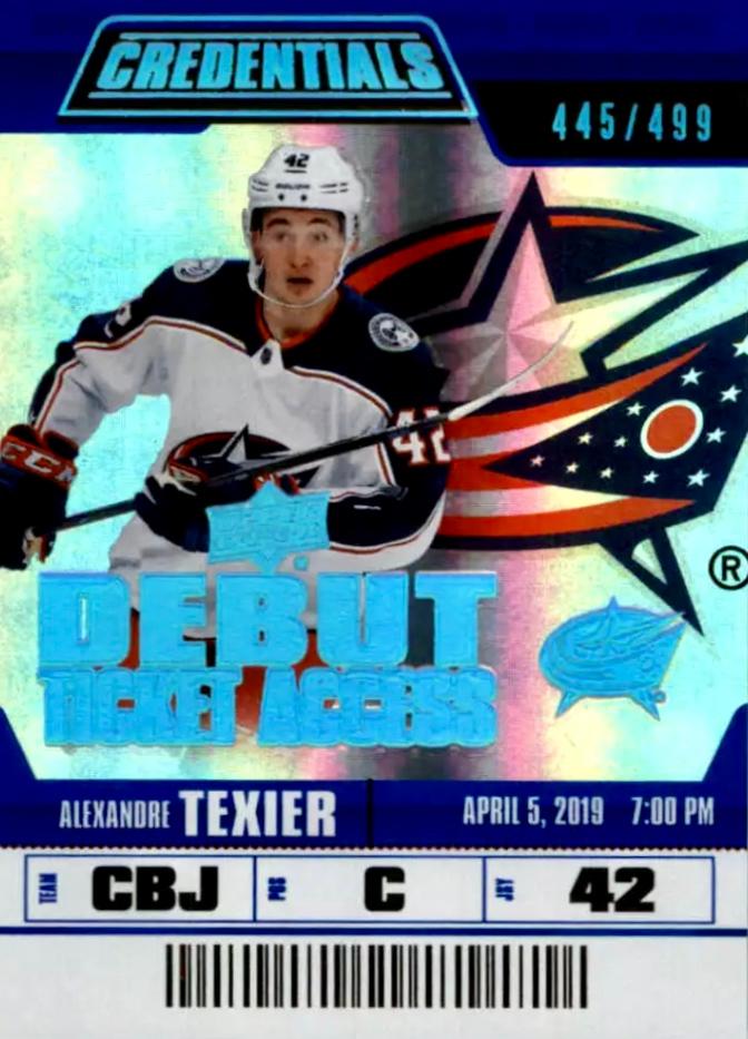 #138 Alexandre Texier - Columbus Blue Jackets - 2019-20 Upper Deck Credentials Hockey