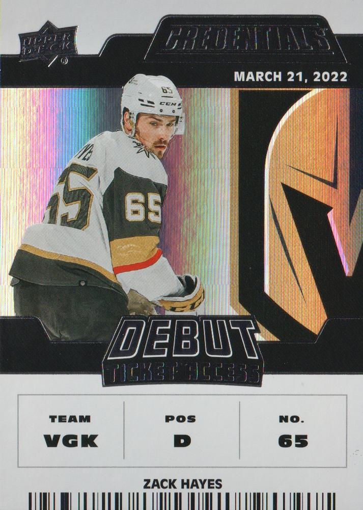#139 Zack Hayes - Vegas Golden Knights - 2022-23 Upper Deck Credentials Hockey