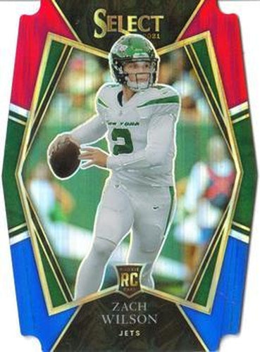 #144 Zach Wilson - New York Jets - 2021 Panini Select - Red and Blue Prizm Die Cut Football