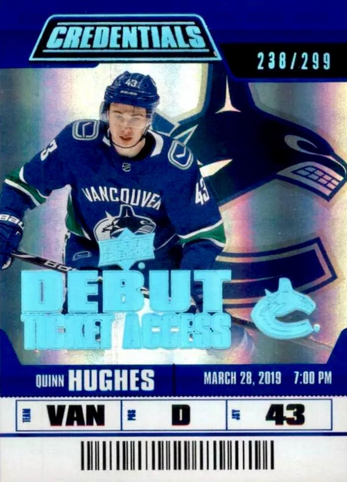 #149 Quinn Hughes - Vancouver Canucks - 2019-20 Upper Deck Credentials Hockey