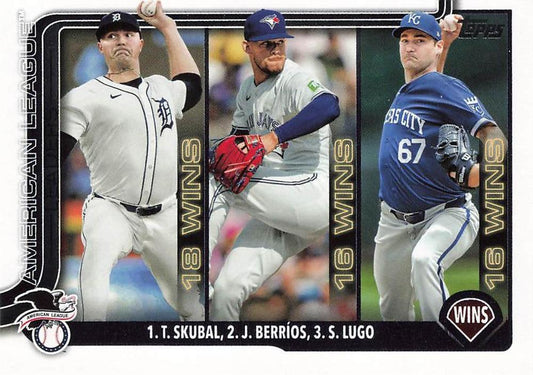 #151 American League Leaders Wins (Tarik Skubal / José Berríos / Seth Lugo) - Detroit Tigers / Toronto Blue Jays / Kansas City Royals - 2025 Topps Baseball