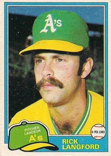 #154 Rick Langford - Oakland Athletics - 1981 O-Pee-Chee - Gray Back Baseball