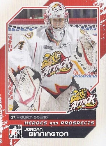 #175 Jordan Binnington - Owen Sound Attack - 2010-11 In The Game Heroes and Prospects Hockey