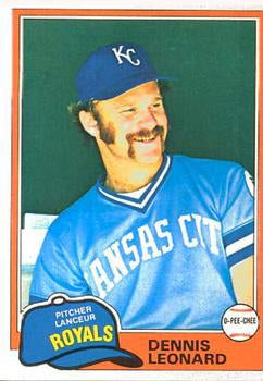#185 Dennis Leonard - Kansas City Royals - 1981 O-Pee-Chee - Gray Back Baseball