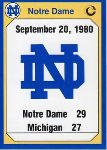 #189 1980 Michigan - Notre Dame Fighting Irish - 1990 Collegiate Collection Notre Dame Football