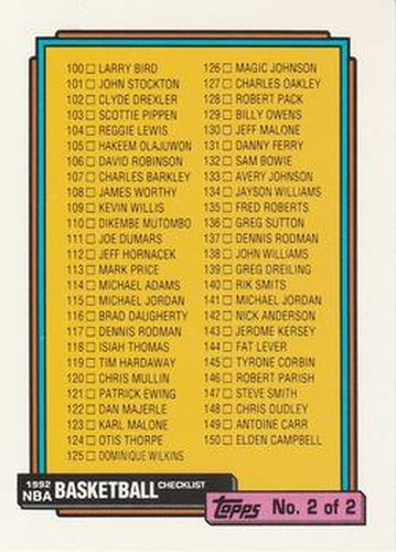 #198 Checklist 2: 100-198 - 1992-93 Topps Basketball