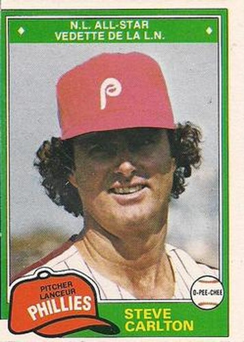 #203 Steve Carlton - Philadelphia Phillies - 1981 O-Pee-Chee - Gray Back Baseball