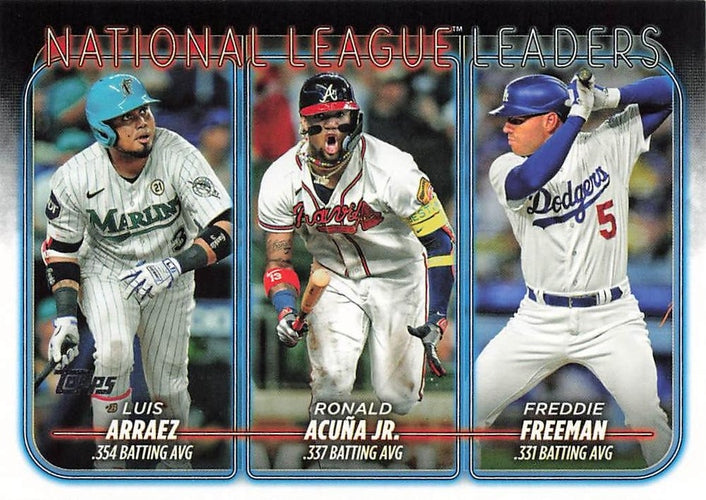 #206 National League Leaders Batting Average Luis Arraez / Ronald Acuña Jr. / Freddie Freeman - Miami Marlins / Atlanta Braves / Los Angeles Dodgers - 2024 Topps Baseball