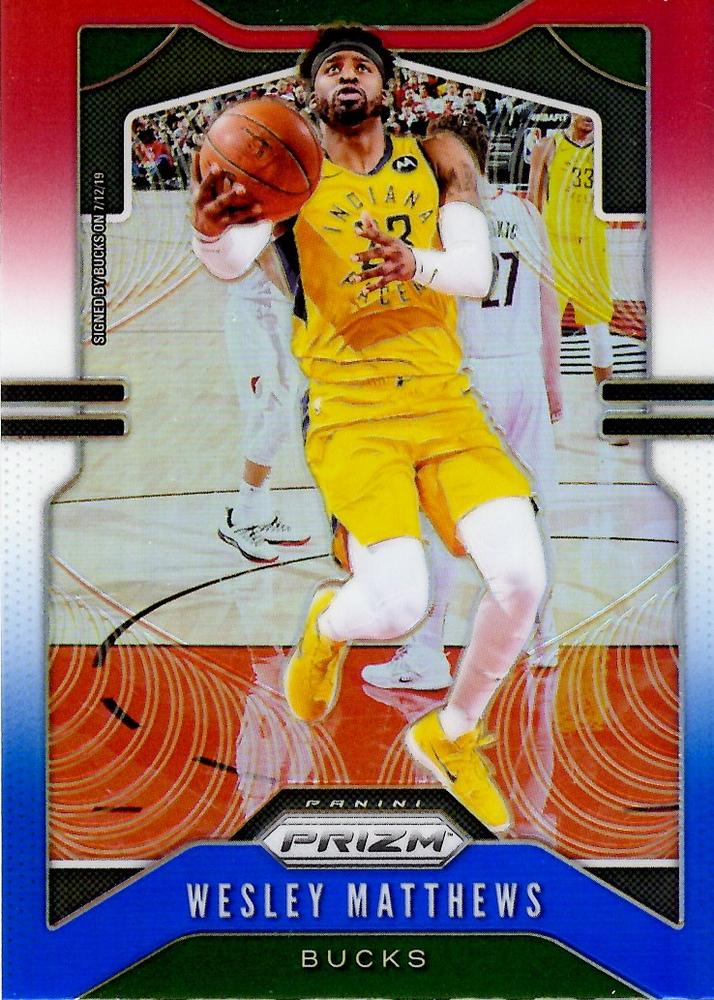 #214 Wesley Matthews - Milwaukee Bucks - 2019-20 Panini Prizm - Prizms Red White and Blue Basketball