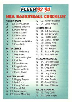 #238 Checklist: 1-85 - 1993-94 Fleer Basketball