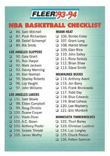 #239 Checklist: 86-165 - 1993-94 Fleer Basketball