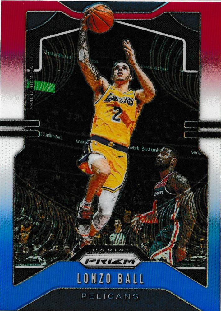 #239 Lonzo Ball - New Orleans Pelicans - 2019-20 Panini Prizm - Prizms Red White and Blue Basketball
