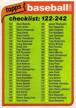 #241 Checklist: 122-242 - 1980 Topps Baseball