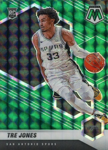 #243 Tre Jones - San Antonio Spurs - 2020-21 Panini Mosaic - Mosaic Green Basketball