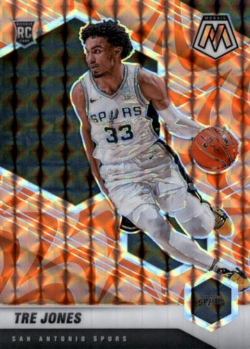#243 Tre Jones - San Antonio Spurs - 2020-21 Panini Mosaic - Mosaic Reactive Orange Basketball